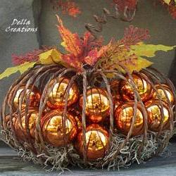 Rustic 8" Diameter Wire Pumpkin Filled with Shiny Burnt Orange Colored Balls